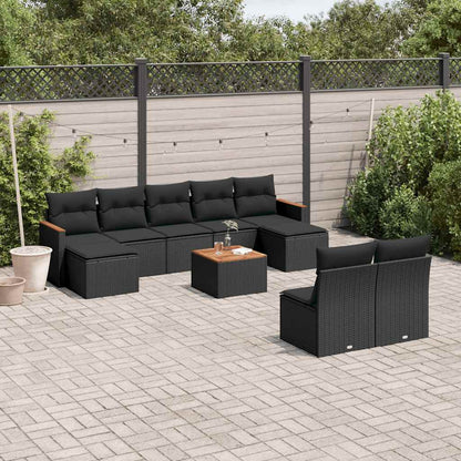 Set Divani da Giardino 10pz con Cuscini in Polyrattan Nero | homemem39