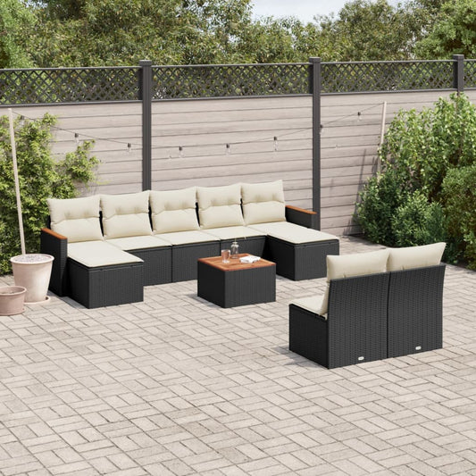 Set Divani da Giardino 10pz con Cuscini in Polyrattan Nero - homemem39