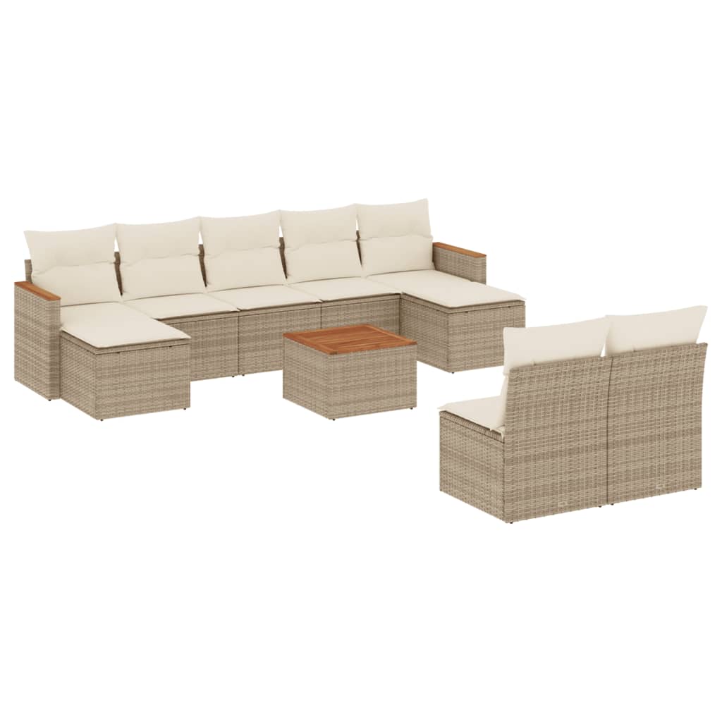 Set Divano da Giardino 10 pz con Cuscini Beige in Polyrattan - homemem39
