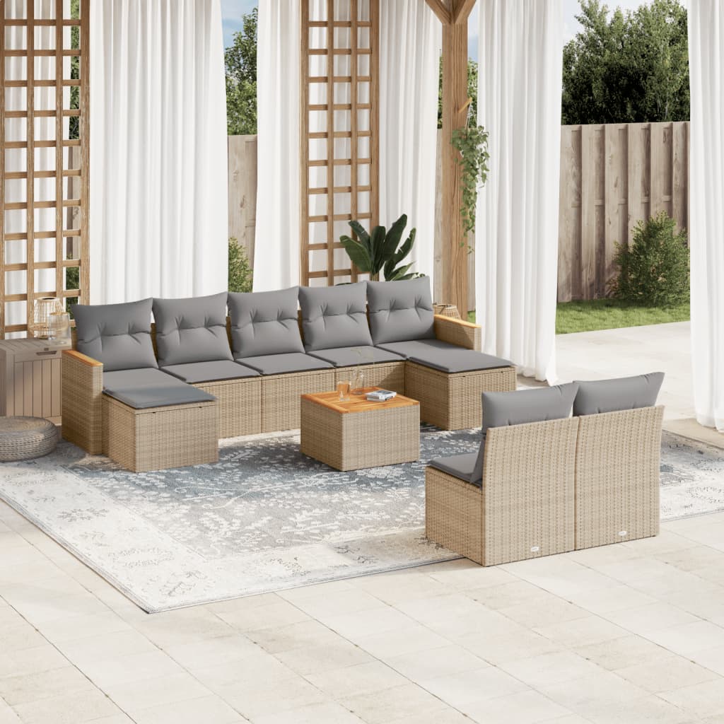 Set Divano da Giardino 10 pz con Cuscini Beige Misto Polyrattan - homemem39