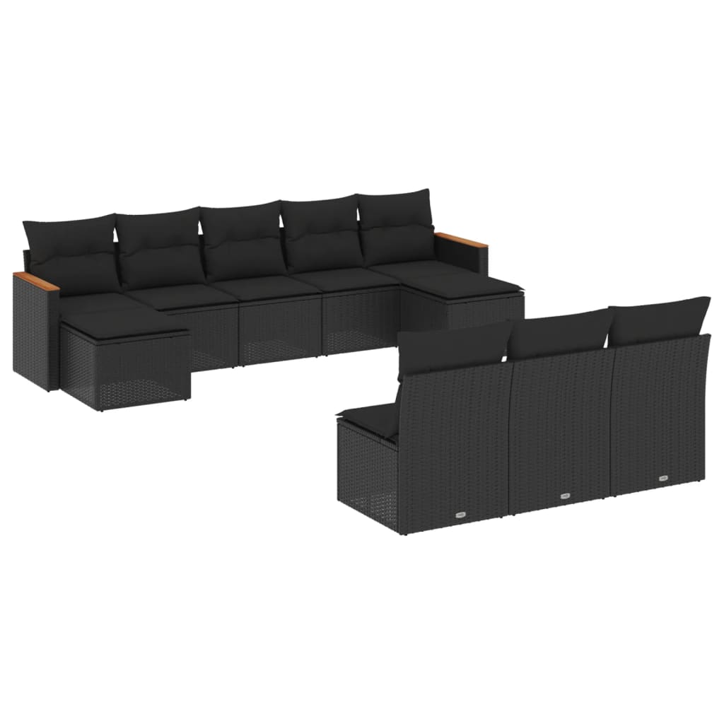 Set Divani da Giardino 10pz con Cuscini in Polyrattan Nero - homemem39