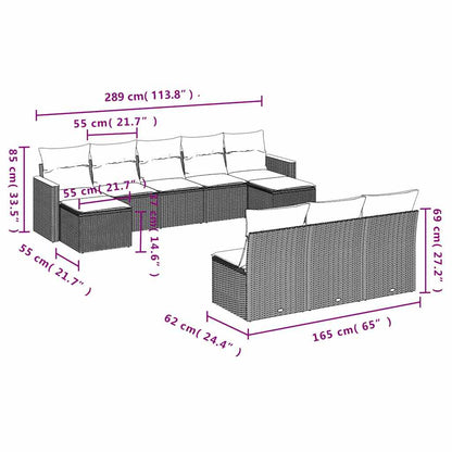 Set Divani da Giardino 10pz con Cuscini in Polyrattan Nero | homemem39