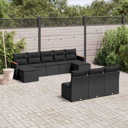 Set Divani da Giardino 10pz con Cuscini in Polyrattan Nero | homemem39