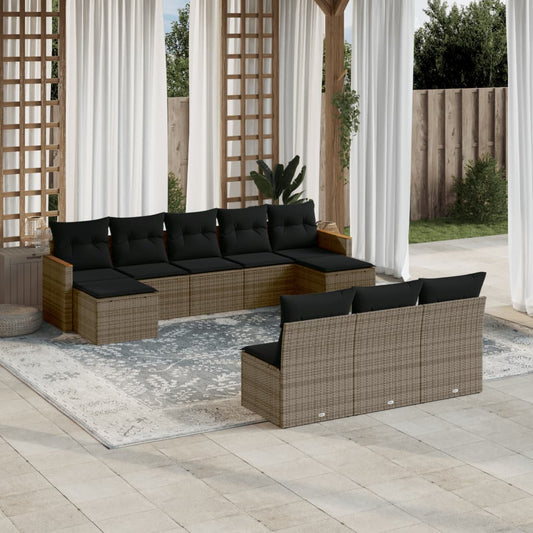 Set Divano da Giardino 10 pz con Cuscini Grigio in Polyrattan | homemem39
