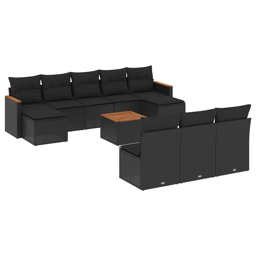 Set Divani da Giardino 11 pz con Cuscini in Polyrattan Nero | homemem39