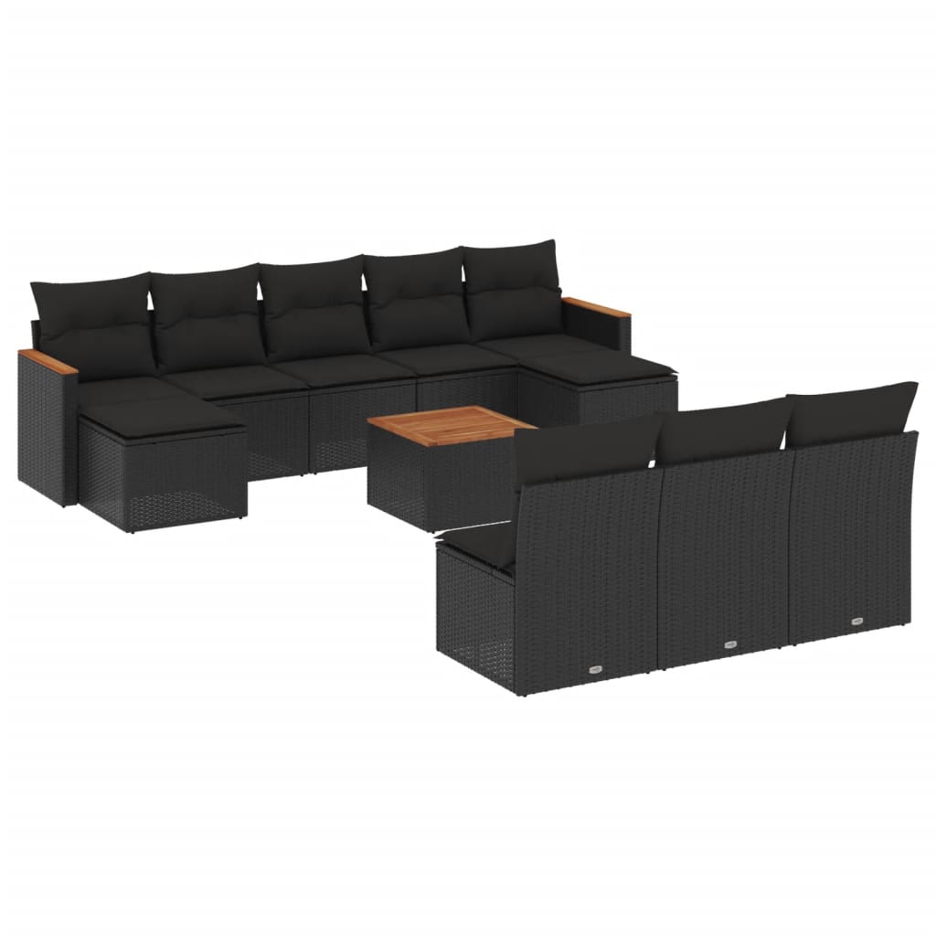 Set Divani da Giardino 11 pz con Cuscini in Polyrattan Nero - homemem39