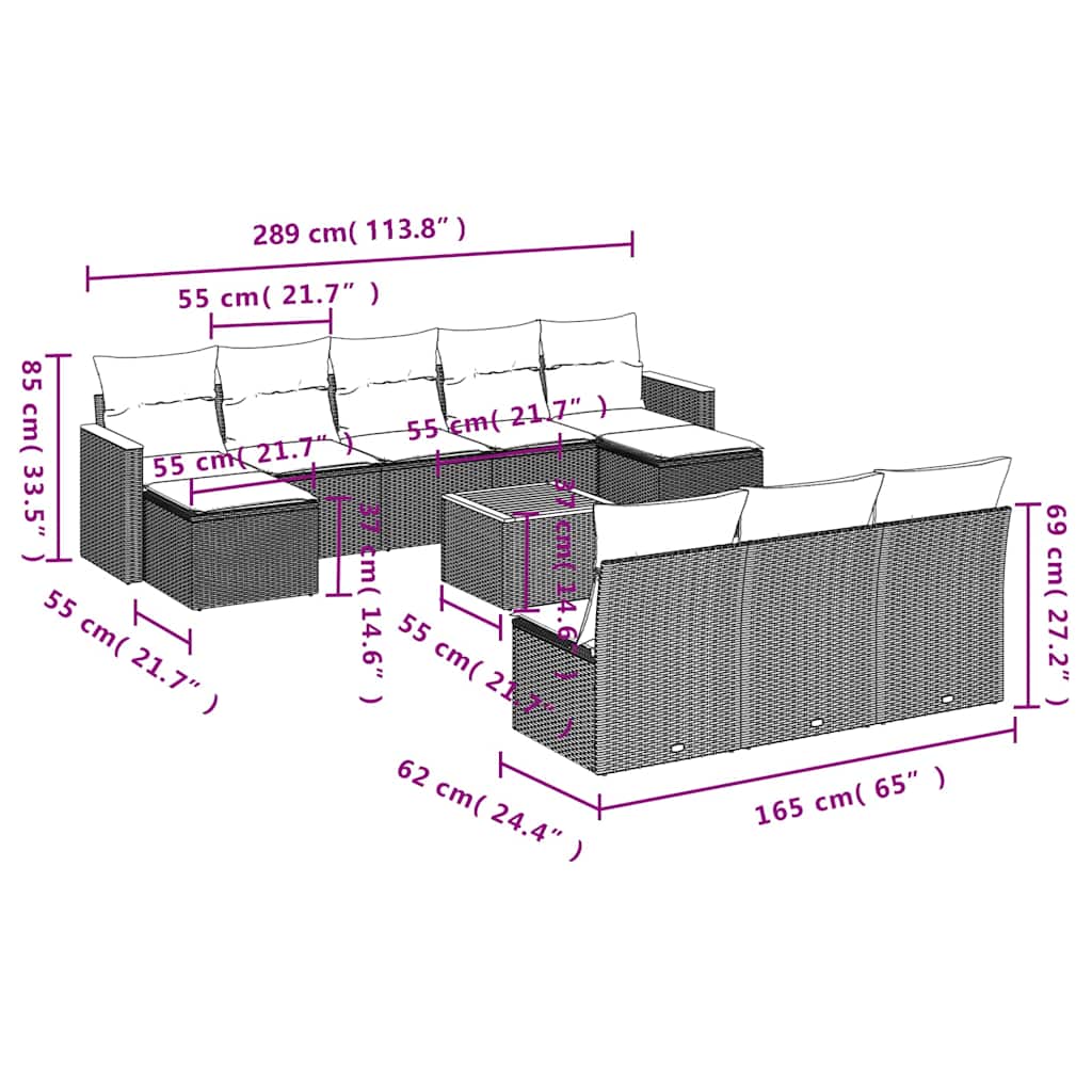 Set Divani da Giardino 11 pz con Cuscini in Polyrattan Nero | homemem39