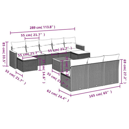 Set Divani da Giardino 11 pz con Cuscini in Polyrattan Nero | homemem39