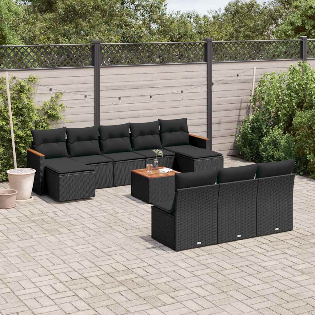 Set Divani da Giardino 11 pz con Cuscini in Polyrattan Nero | homemem39