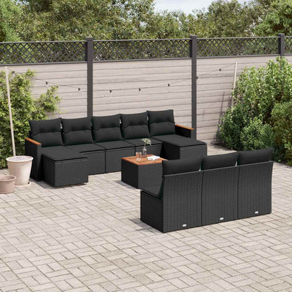 Set Divani da Giardino 11 pz con Cuscini in Polyrattan Nero | homemem39