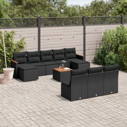 Set Divani da Giardino 11 pz con Cuscini in Polyrattan Nero - homemem39