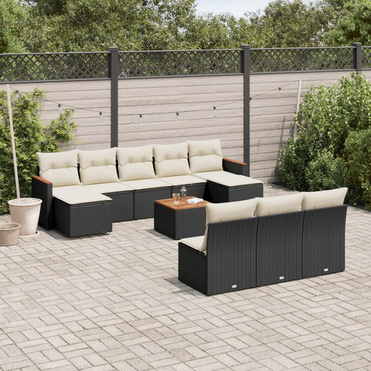 Set Divani da Giardino 11 pz con Cuscini in Polyrattan Nero - homemem39