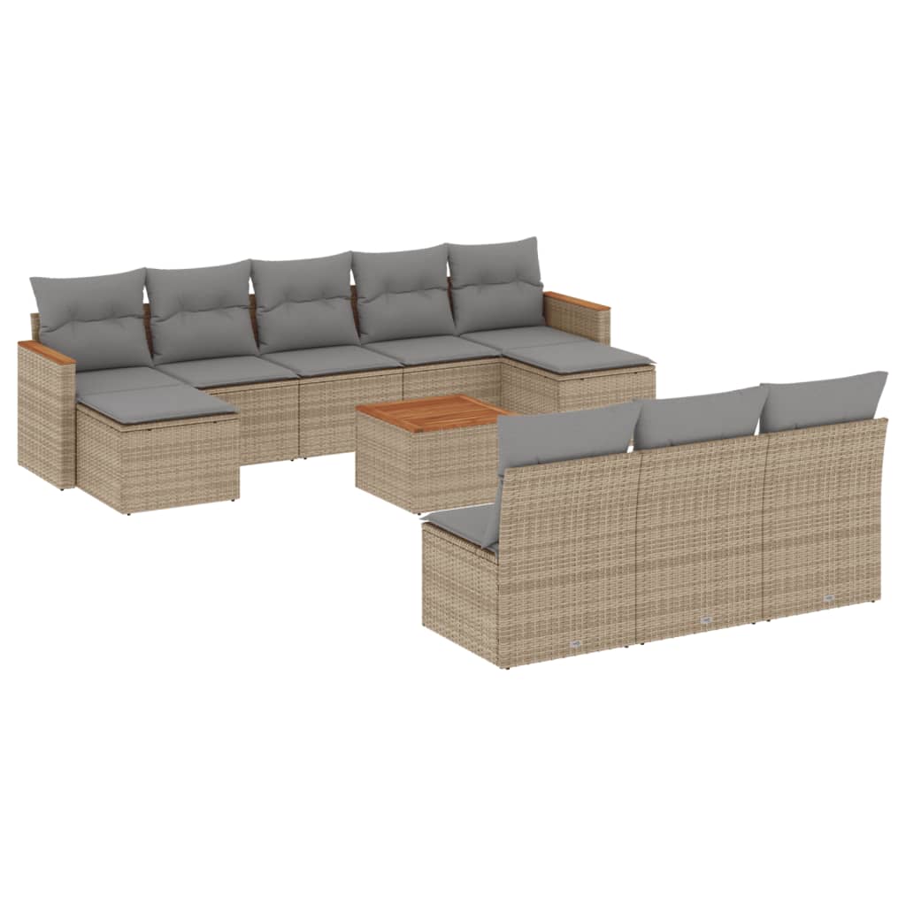 Set Divano da Giardino 11 pz con Cuscini Beige Misto Polyrattan - homemem39