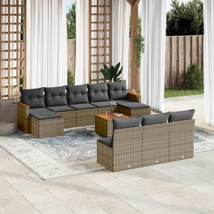 Set Divani da Giardino 11 pz con Cuscini in Polyrattan Grigio - homemem39