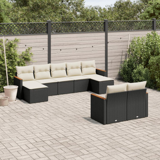 Set Divani da Giardino 9 pz con Cuscini Nero in Polyrattan - homemem39