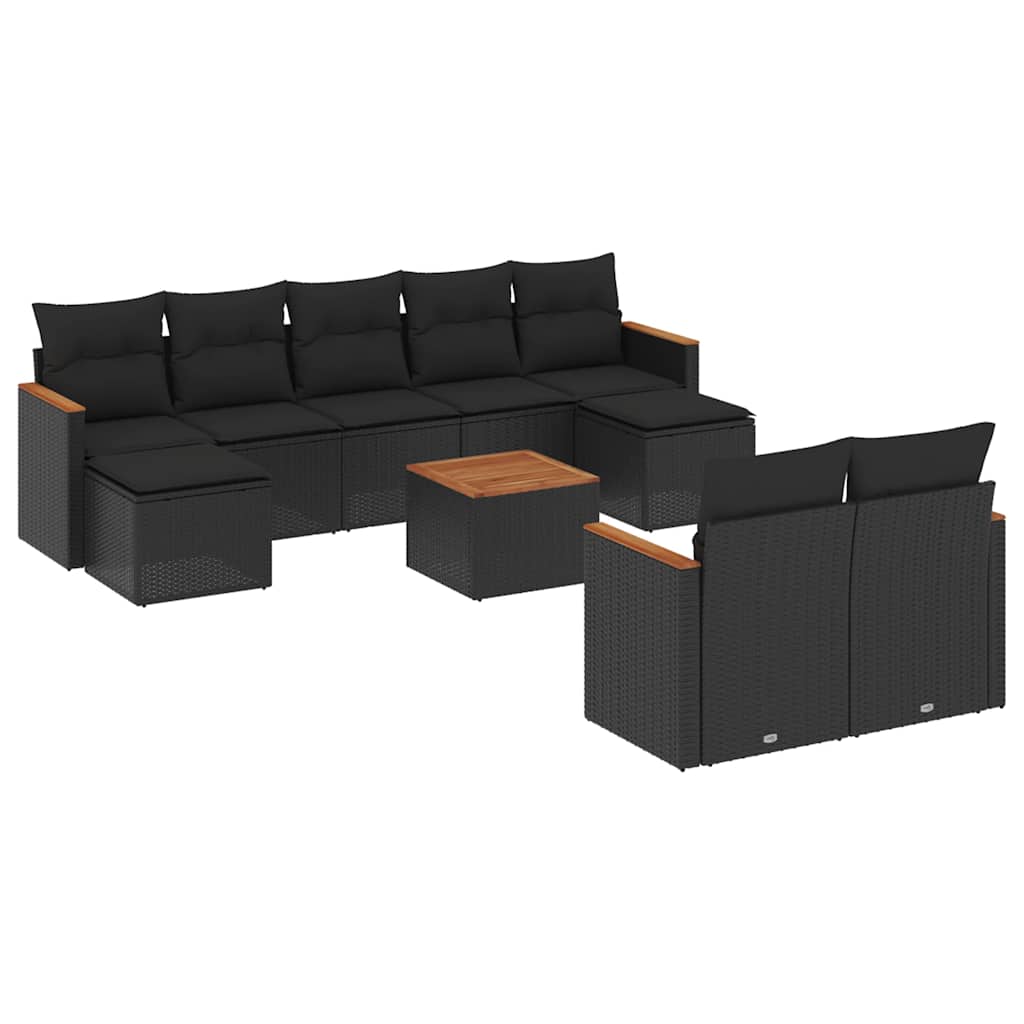 Set Divani da Giardino 10pz con Cuscini in Polyrattan Nero | homemem39