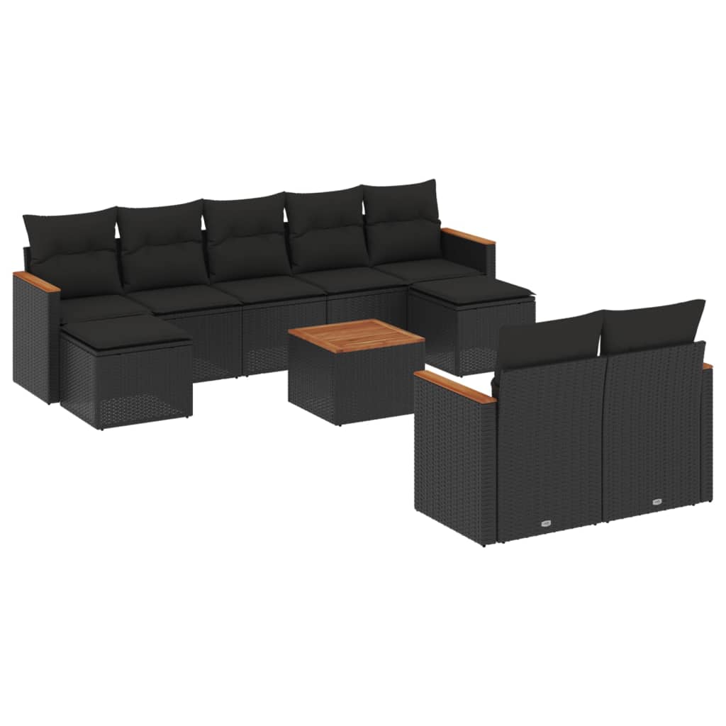 Set Divani da Giardino 10pz con Cuscini in Polyrattan Nero - homemem39