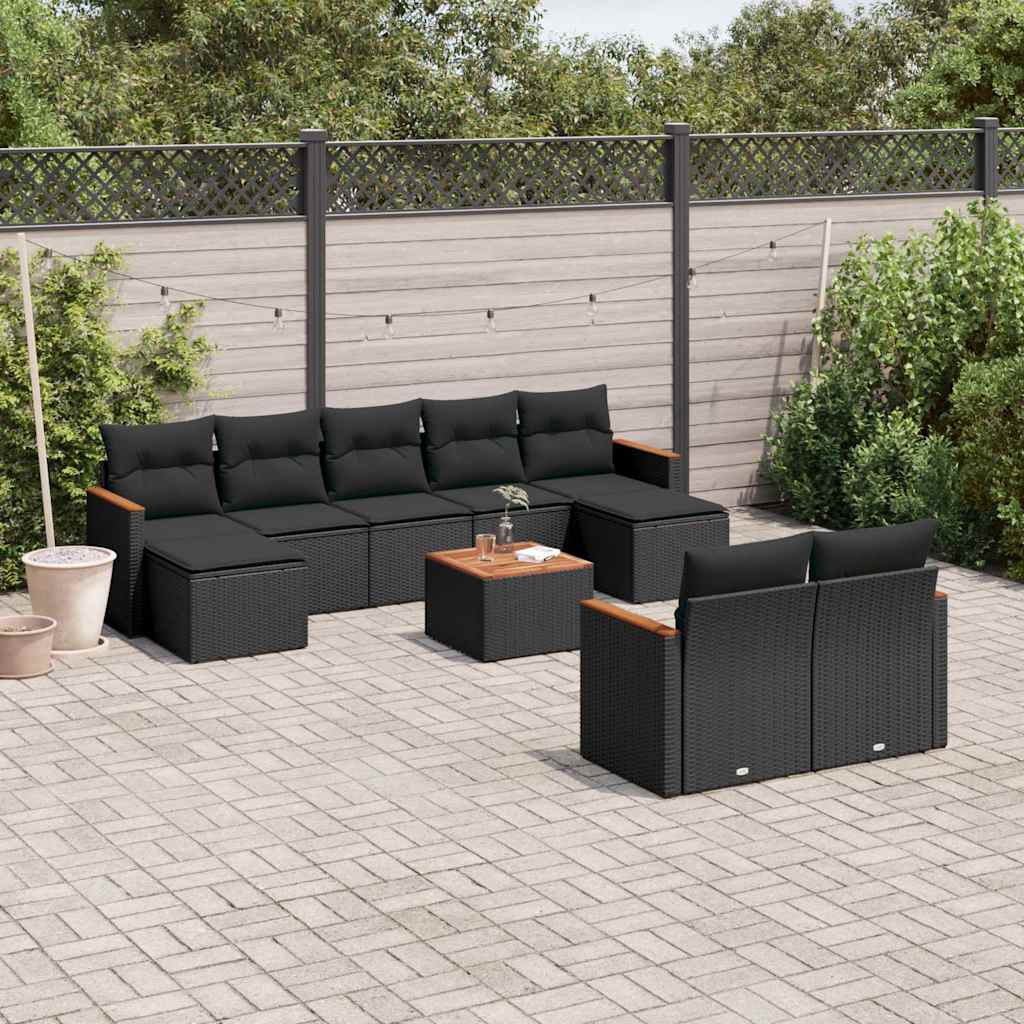 Set Divani da Giardino 10pz con Cuscini in Polyrattan Nero | homemem39