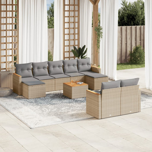 Set Divano da Giardino 10 pz con Cuscini Beige Misto Polyrattan - homemem39