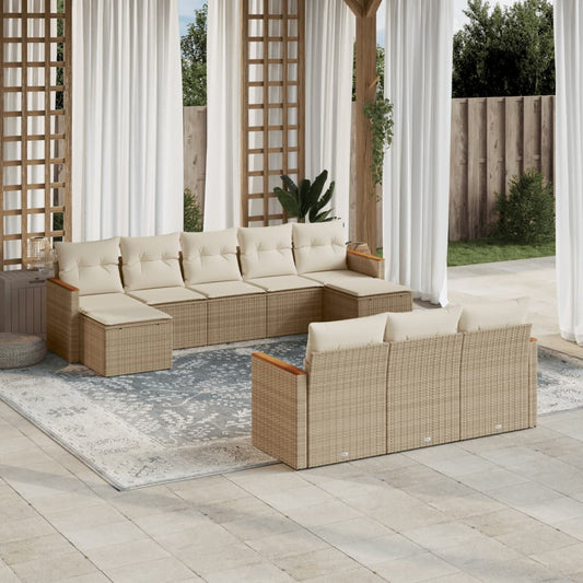 Set Divano da Giardino 10 pz con Cuscini Beige in Polyrattan - homemem39