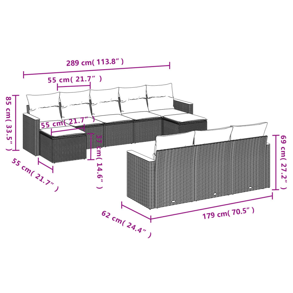 Set Divano da Giardino 10 pz con Cuscini Beige Misto Polyrattan | homemem39