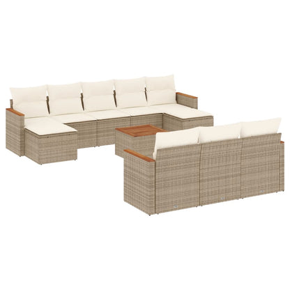 Set Divani da Giardino 11 pz con Cuscini Beige in Polyrattan - homemem39