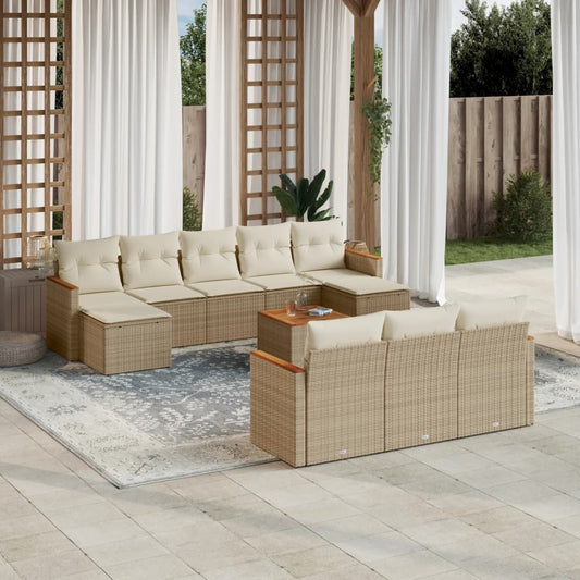 Set Divani da Giardino 11 pz con Cuscini Beige in Polyrattan - homemem39