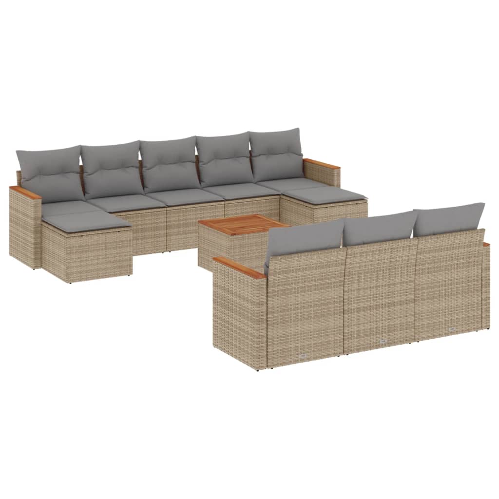 Set Divano da Giardino 11 pz con Cuscini Beige Misto Polyrattan - homemem39
