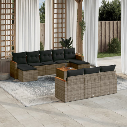 Set Divani da Giardino 11 pz con Cuscini in Polyrattan Grigio - homemem39