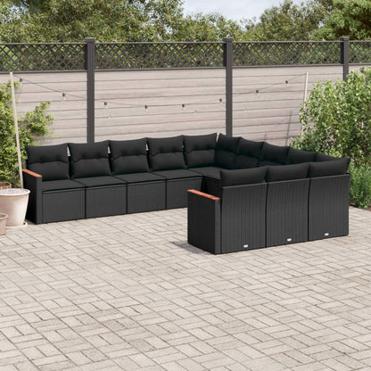 Set Divani da Giardino 11 pz con Cuscini in Polyrattan Nero - homemem39