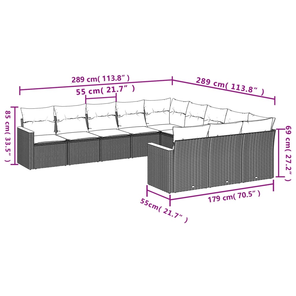 Set Divani da Giardino 11 pz con Cuscini in Polyrattan Nero | homemem39