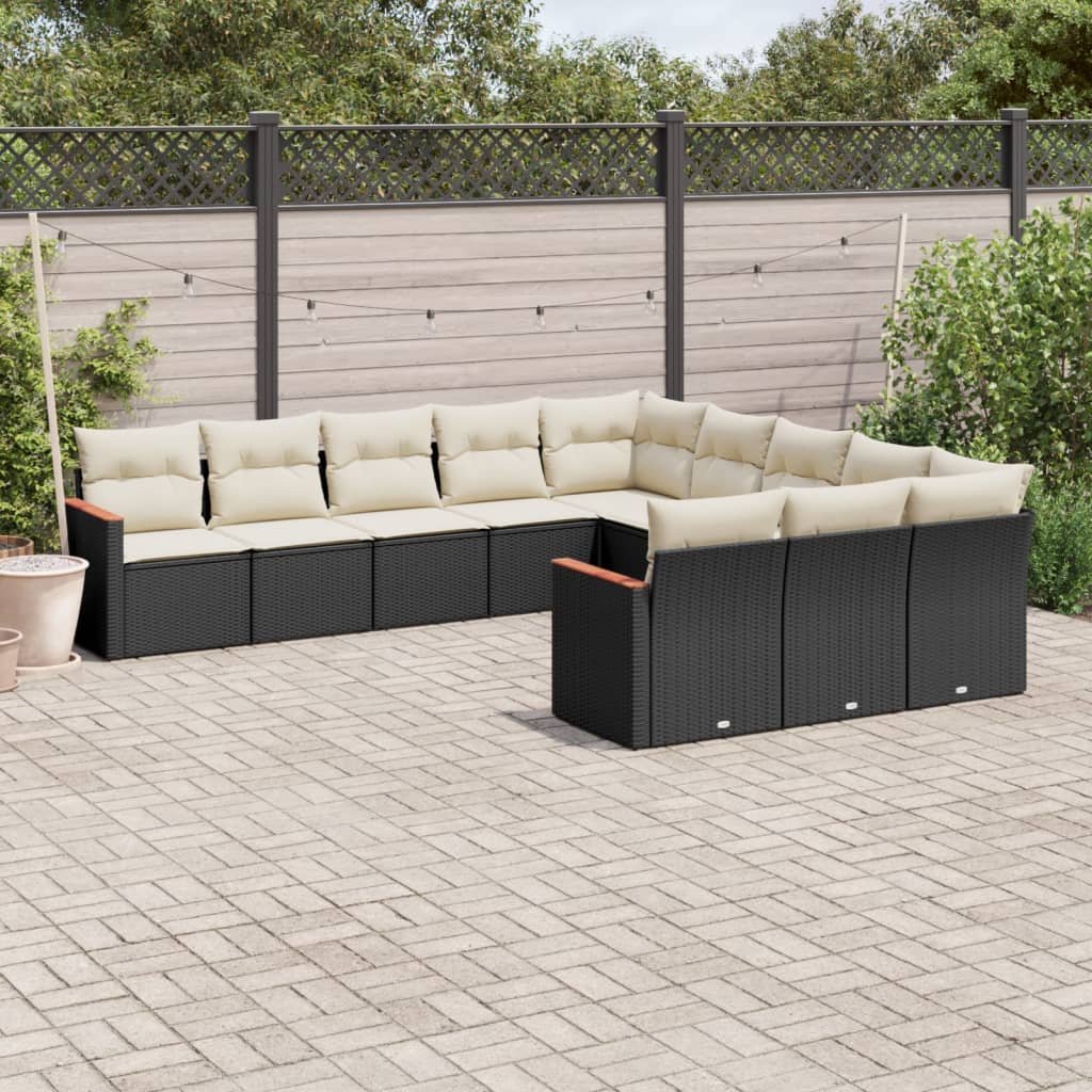 Set Divani da Giardino 11 pz con Cuscini in Polyrattan Nero | homemem39
