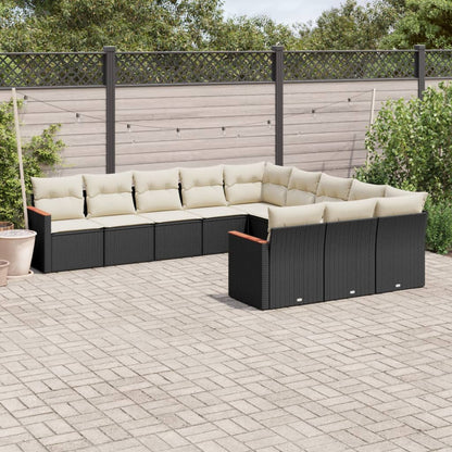Set Divani da Giardino 11 pz con Cuscini in Polyrattan Nero | homemem39