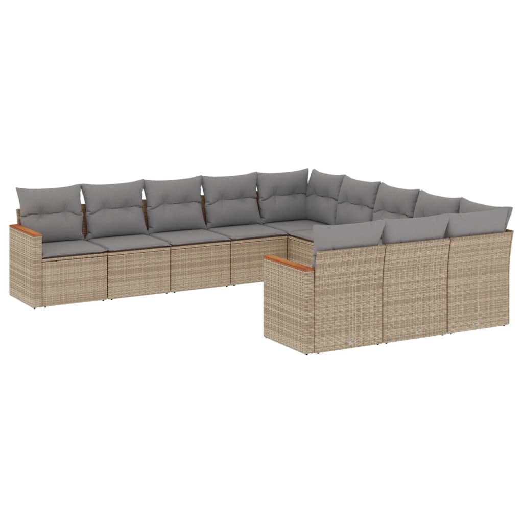 Set Divano da Giardino 11 pz con Cuscini Beige Misto Polyrattan - homemem39