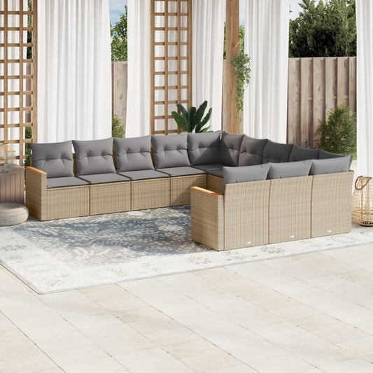 Set Divano da Giardino 11 pz con Cuscini Beige Misto Polyrattan - homemem39