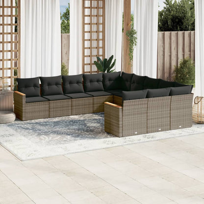 Set Divani da Giardino 11 pz con Cuscini in Polyrattan Grigio - homemem39