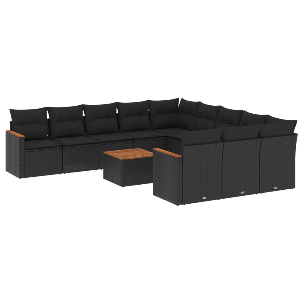 Set Divani da Giardino 12 pz con Cuscini Nero in Polyrattan - homemem39
