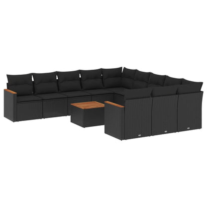 Set Divani da Giardino 12 pz con Cuscini Nero in Polyrattan - homemem39