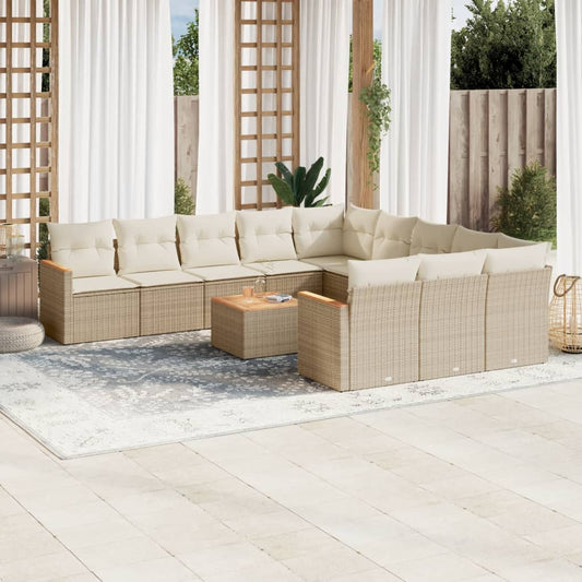 Set Divani da Giardino 12 pz con Cuscini Beige in Polyrattan - homemem39