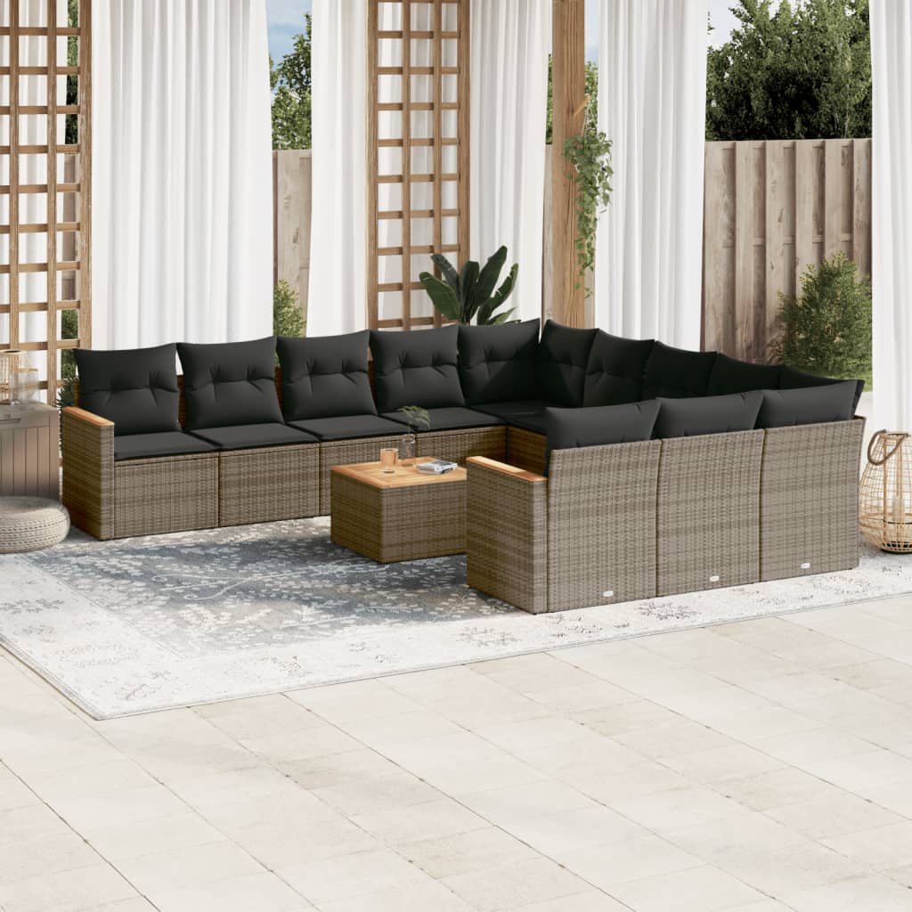 Set Divani da Giardino 12 pz con Cuscini Grigio in Polyrattan - homemem39