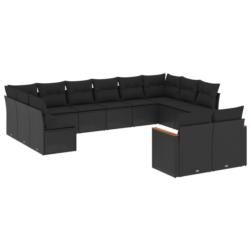 Set Divani da Giardino 12 pz con Cuscini Nero in Polyrattan - homemem39