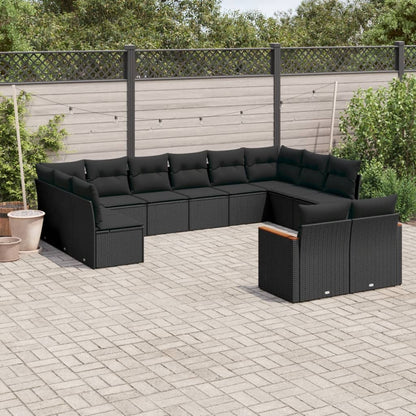 Set Divani da Giardino 12 pz con Cuscini Nero in Polyrattan - homemem39