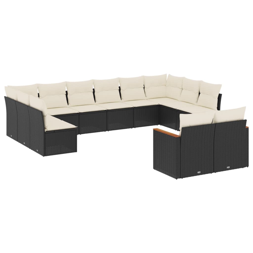 Set Divani da Giardino 12 pz con Cuscini Nero in Polyrattan | homemem39
