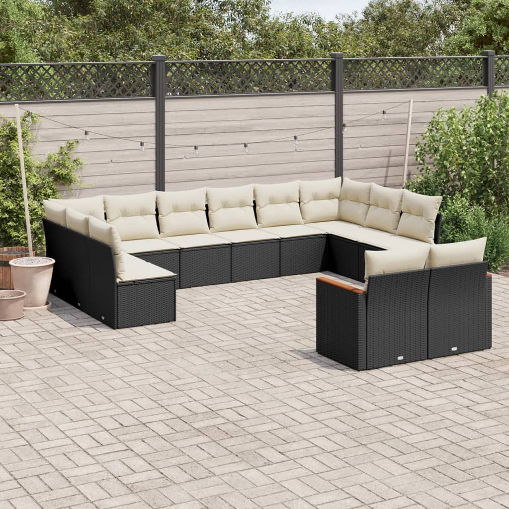 Set Divani da Giardino 12 pz con Cuscini Nero in Polyrattan - homemem39