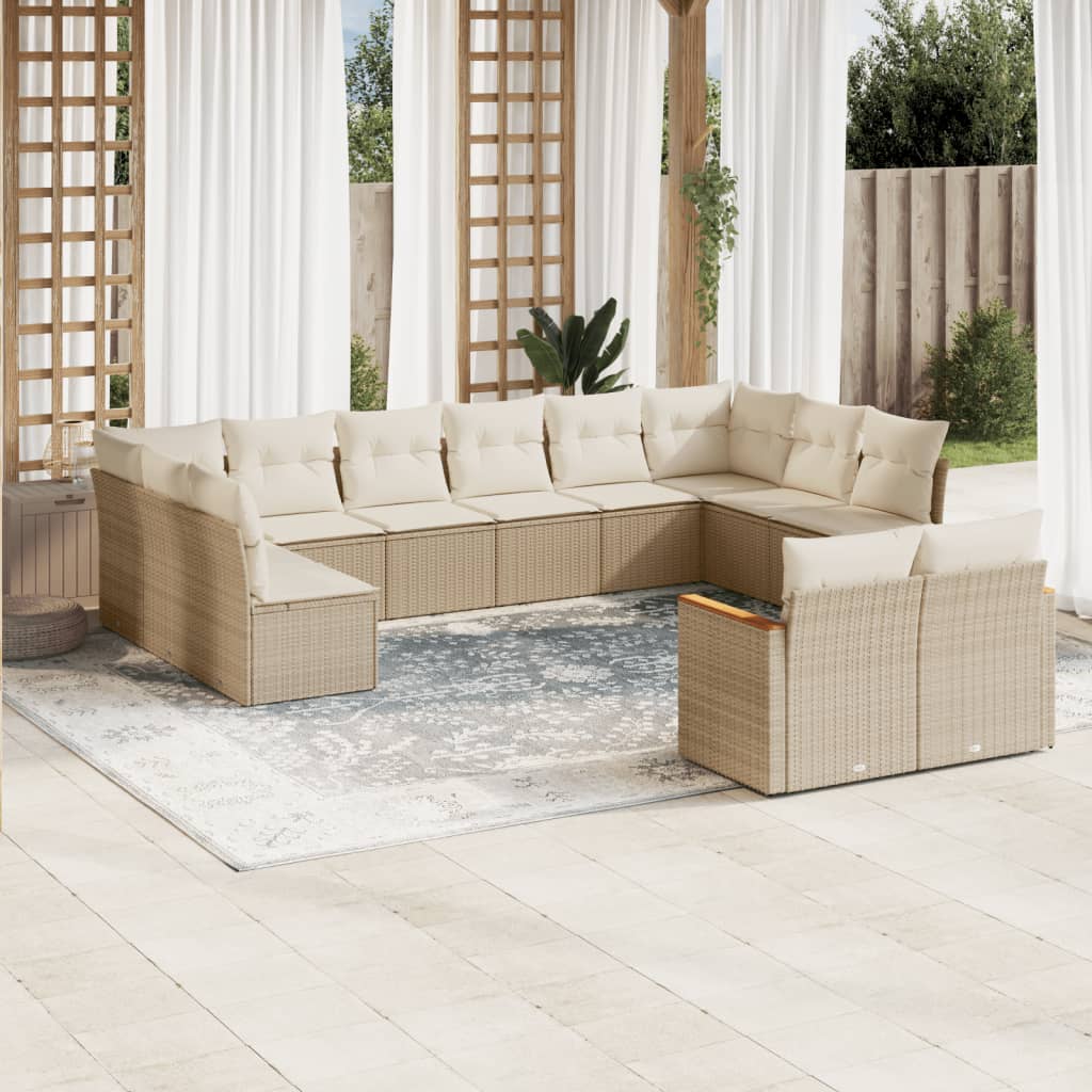 Set Divani da Giardino 12 pz con Cuscini Beige in Polyrattan - homemem39