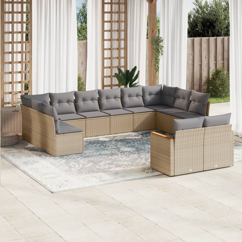 Set Divano da Giardino 12 pz con Cuscini Beige Misto Polyrattan - homemem39