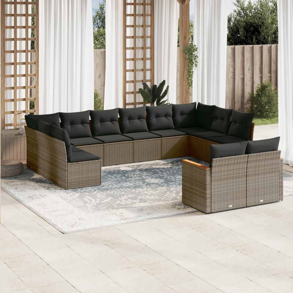 Set Divani da Giardino 12 pz con Cuscini Grigio in Polyrattan - homemem39