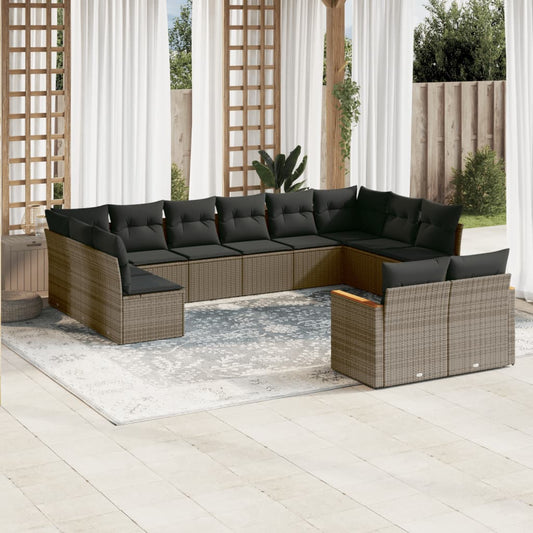 Set Divani da Giardino 12 pz con Cuscini Grigio in Polyrattan - homemem39