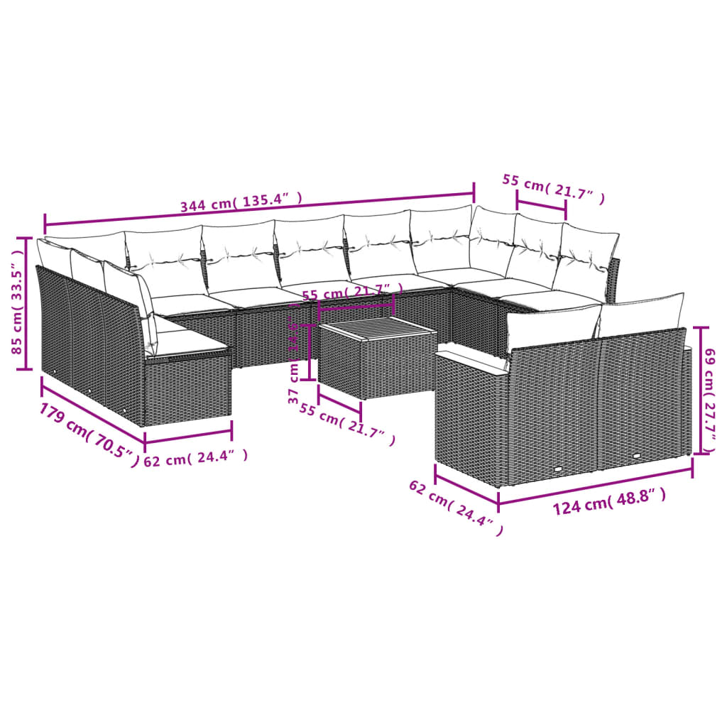 Set Divani da Giardino 13pz con Cuscini Nero in Polyrattan - homemem39