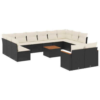 Set Divani da Giardino 13pz con Cuscini Nero in Polyrattan - homemem39
